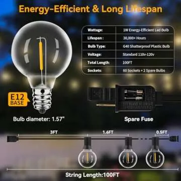 Arbrac 100ft Waterproof String Lights - Dimmable & Connectable