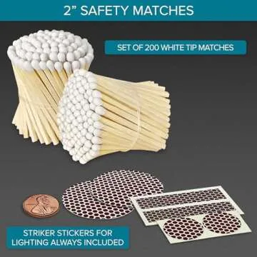 2" Classic White Tip Safety Matches | 200+ Bulk Artisan Matchsticks with Bumble Striker Stickers by ...