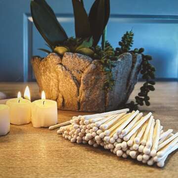 2" Classic White Tip Safety Matches | 200+ Bulk Artisan Matchsticks with Bumble Striker Stickers by Thankful Greetings, Decorative Candle Lighting Accessories, Unique for Home Decor, Gifts, & Events