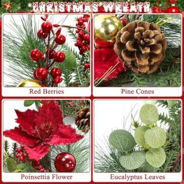 U'Artlines 20 Inch Christmas Wreath for Festive Decor