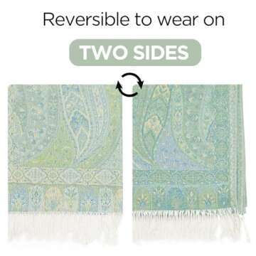 Ciormis Paisley Pashmina Shawls, Mint Green Reversible Soft Paisley Scarf and Wrap for Women(Style5-Mint Green)