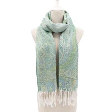 Ciormis Paisley Pashmina Shawls, Mint Green Reversible Soft Paisley Scarf and Wrap for Women(Style5-Mint Green)