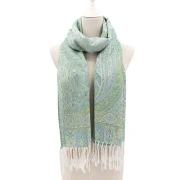 Ciormis Paisley Pashmina Shawls, Mint Green Reversible Soft Paisley Scarf and Wrap for Women(Style5-Mint Green)