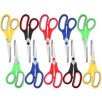 BURVAGY 8" Scissors All Purpose 10 Pack - Heavy Duty Comfort-Grip Scissors for Office, School, Sewin...