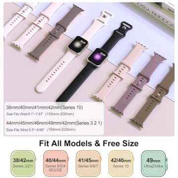 RQQ 6 Pack Liquid Silicone Sport Bands Compatible with Apple Watch Band 38mm 40mm 41mm 42mm 44mm 45m...