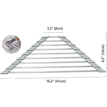 SHUYUE Triangle Dish Drying Rack for Sink Corner Roll Up Folding Stainless Steel Multipurpose Over The Sink Dish Drainer Mat for Kitchen (Grey)
