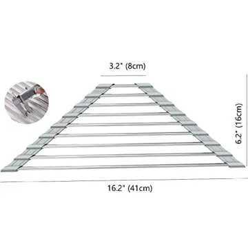SHUYUE Triangle Dish Drying Rack for Sink Corner Roll Up Folding Stainless Steel Multipurpose Over The Sink Dish Drainer Mat for Kitchen (Grey)