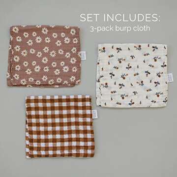 Mebie Baby Burp Cloths, Modern Print 3-Pack, Muslin Burp Cloth Set for Spit Up, Drool, and More, Boh...