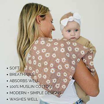 Mebie Baby Burp Cloths, Modern Print 3-Pack, Muslin Burp Cloth Set for Spit Up, Drool, and More, Boho Burp Cloths for Baby Boy and Girl, Baby Must Haves for Registry Lists and Gifts for Newborns