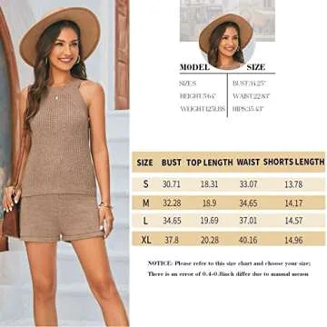 Ybenlow Womens Two Piece Outfits Summer High Neck Sleeveless Knit Sweater Tank Tops with Drawstring Beach Shorts Sets