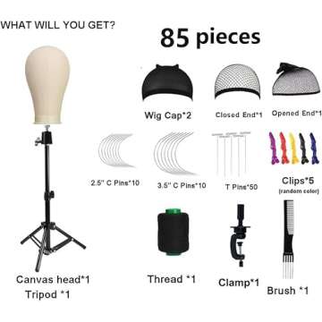 SZCY LLC 23 Inch Canvas Block Wig Head, Wig Stand Tripod with Head, Mannequin Head for Wigs, Manikin...