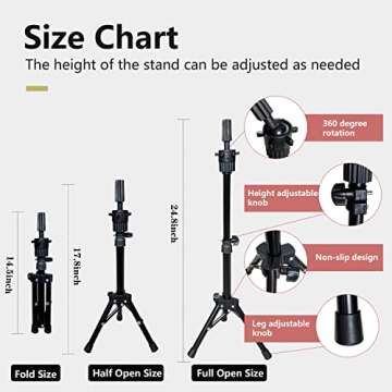 SZCY LLC 23 Inch Canvas Block Wig Head, Wig Stand Tripod with Head, Mannequin Head for Wigs, Manikin Head Block for Wigs Making Display with Wig Caps, T Pins C Bristle Brush