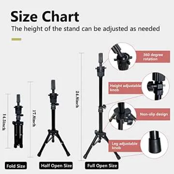 SZCY LLC 23 Inch Canvas Block Wig Head, Wig Stand Tripod with Head, Mannequin Head for Wigs, Manikin Head Block for Wigs Making Display with Wig Caps, T Pins C Bristle Brush