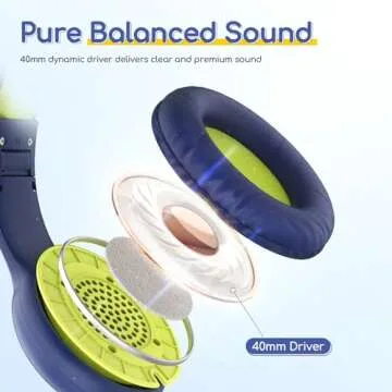 EarFun Kids Headphones Wired with Microphone, Safe 85/94dB Volume Limit, Foldable Design for School ...