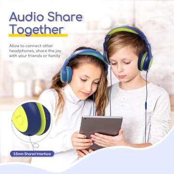 EarFun Kids Headphones Wired with Microphone, 85/94dB Volume Limit Headphones for Kids, Portable Wired Headphones with Shareport, Stereo Sound Foldable Headset for School/Tablet/iPad, Blue Lemon