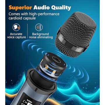 Powplur UHF Wireless Microphones - Rechargeable Dual Handheld Microphones for Karaoke and Events