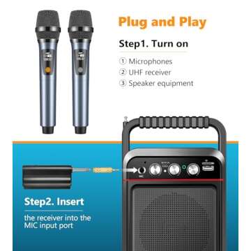 Powplur UHF Rechargeable Wireless Microphones for Events