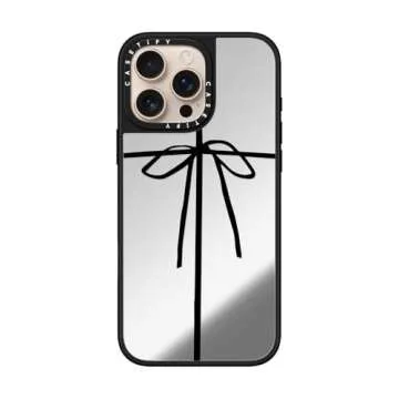 CASETiFY Mirror Case for iPhone 16 Pro Max [Reflective / 4.9 ft. 1X Military Grade Drop Protection/Compatible with Magsafe] - Wrapped in A Bow - Silver on Black