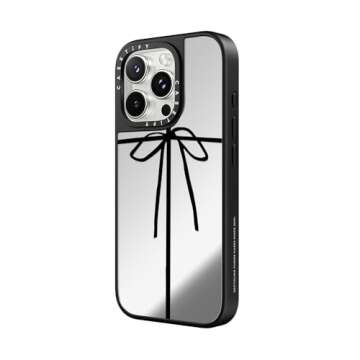 CASETiFY Mirror Case for iPhone 16 Pro Max [Reflective / 4.9 ft. 1X Military Grade Drop Protection/Compatible with Magsafe] - Wrapped in A Bow - Silver on Black