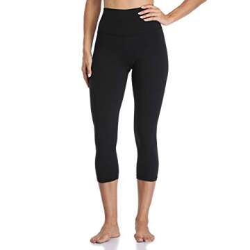 YUNOGA Women's Buttery Soft 21" Inseam Yoga Pants, High Waisted Tummy Control Workout Running Capri Leggings (M, Black)