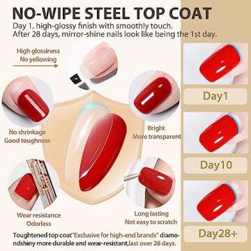 UNA GELLA Gel Base Top Coat Set, 2PCS Gel Top Base Coat Gel Polish U V for Gel Nail Polish, Diamond Shiny, Protects Nails Healthy, Clear Gel Base Coat & No Wipe Top Coat for DIY Nail Art Home