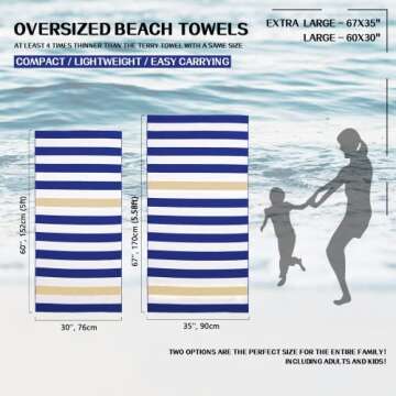 Your Choice Microfiber Quick Dry Sand-Free Beach Towel for Adults & Kids - Oversized, Compact, Light...