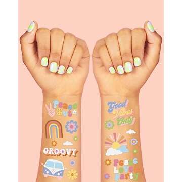 Groovy 70s Temporary Tattoos - 48 Glitter Styles