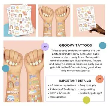 Groovy 70s Temporary Tattoos - 48 Glitter Styles