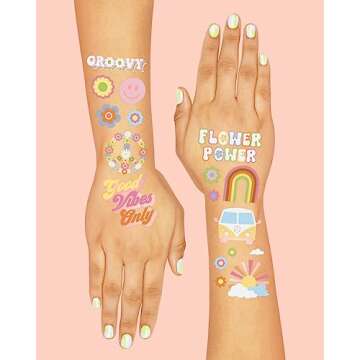Groovy 70s Temporary Tattoos - 48 Glitter Styles
