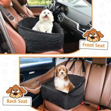 NEEZUKAR Dog Car Seat for Small Medium Dogs,Detachable Washable Dog Booster Seat Under 30lbs, Pet Car Seat Travel Bed with Storage Pockets and Dog Safety Belt (Black)