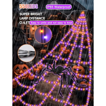 Giant Spider Webs Halloween Lights with 550 LEDs
