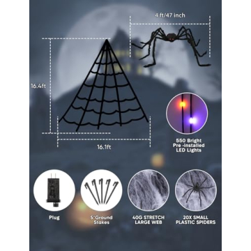 Giant Spider Webs Halloween Lights with 550 LEDs