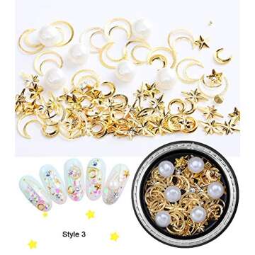 Nail Art Studs Gems 3D Nail Art Rhinestones Gold Decals 6 Boxes Mixed Patterns of Stars Moons Triangle Rivets Diamonds for Women Manicure Wraps Fingernail Tips Decorations Accessories & Supplies