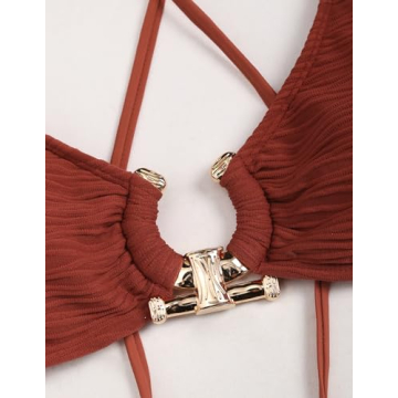 ZAFUL Women's Ribbed Metal Ring Bikini Set - Sexy Swimwear