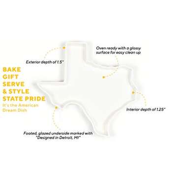 FIFTY UNITED PLATES Texas Shaped Baking Dish Serving Platter or Decorative Tray Charming Porcelain Bakeware Oven Microwave and Dishwasher Safe