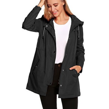 ZHENWEI Women Lightweight Waterproof Hooded Raincoat Solid Windproof Rain Jacket