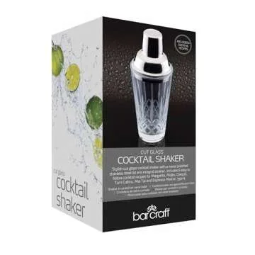 Kitchen Craft BarCraft Cut-Glass Cocktail Shaker with Stainless Steel Strainer, 400 ml (14 fl oz)