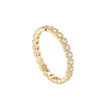 PAVOI 14K Yellow Gold Plated Rings Cubic Zirconia Band | Marquise Milgrain Eternity Bands | Yellow G...