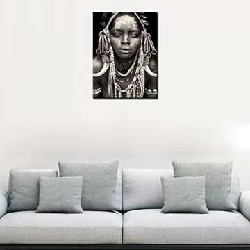 Tucocoo Black and White Artwork for Walls African Fashion Women Pictures Indigenous Civilization Art Paintings 1 Piece Canvas Modern Artwork Framed Ready to Hang(12''x16'')