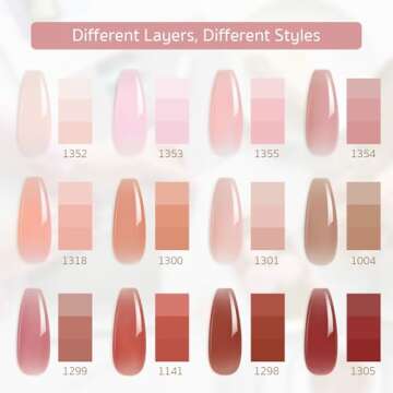 GAOY 15 Pcs Jelly Gel Nail Polish Kit, Sheer Nude Pink Colors Gel Polish Set with Glossy & Matte Top...