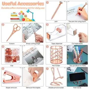 Chic Rose Gold Desk Accessories Kit for Women Official Use