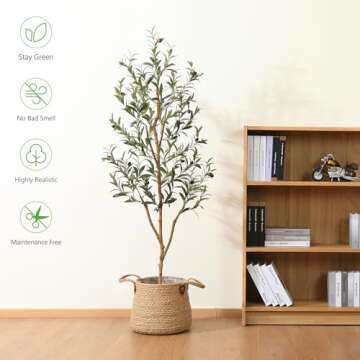 Kazeila Artificial Olive Tree 5FT Tall Faux Silk Plant for Home Office Decor Indoor Fake Potted Tree...