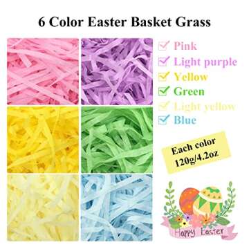 Jremreo 6 Colors 25oz (720g) Easter Grass Basket Filler Bulk, Assorted Crinkle Cut Paper Shred Fille...