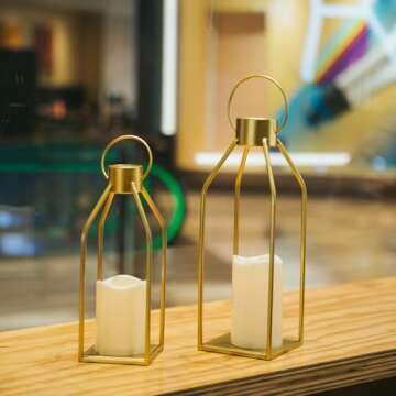 HPC Decor Modern Farmhouse Lantern Decor - Timed Flickering LED Lanterns for Home