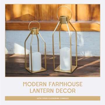 Modern Farmhouse Lanterns - Timer Flickering Candles