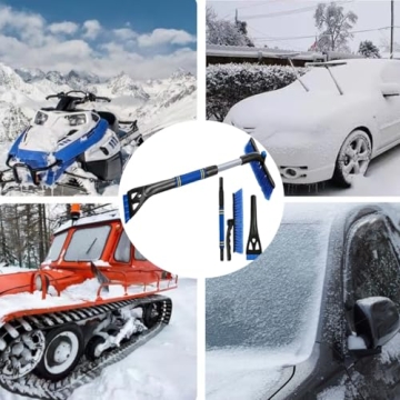 Extendable Snow Brush and Ice Scraper for Car Windshield – 31.5" - 25" Ice Scraper with Long Telescoping Handle Scratch-Free Bristles Ergonomic Foam Grip Snow Scraper for Car Trucks SUVs - Blue