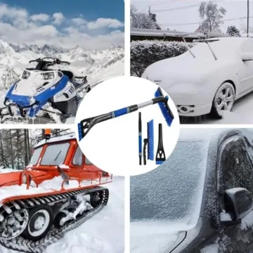Extendable Snow Brush and Ice Scraper for Car Windshield – 31.5" - 25" Ice Scraper with Long Telescoping Handle Scratch-Free Bristles Ergonomic Foam Grip Snow Scraper for Car Trucks SUVs - Blue