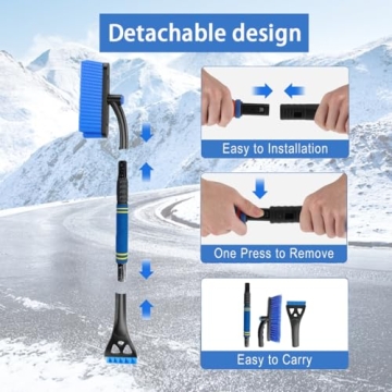 Extendable Snow Brush and Ice Scraper for Car Windshield – 31.5" - 25" Ice Scraper with Long Telescoping Handle Scratch-Free Bristles Ergonomic Foam Grip Snow Scraper for Car Trucks SUVs - Blue