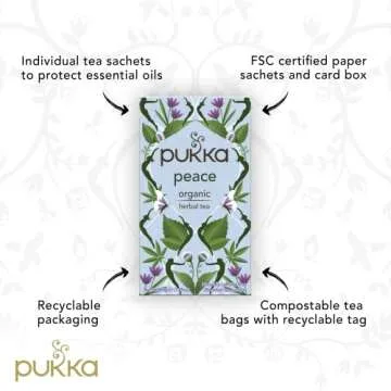 Pukka Organic Tea Bags, Spearmint, Ashwagandha, and Hemp Seed Oil, Peace Herbal Tea, 20 Count (Pack of 3)