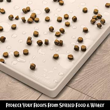 DogBuddy Dog Food Mat, Waterproof Dog Mat for Food and Water, Silicone Mat for Dog Bowls, Dog Bowl Mat with Raised Edge, Nonslip Pet Feeding Mat for Floors, Puppy Essentials (XS: 11" x 11", Vanilla)